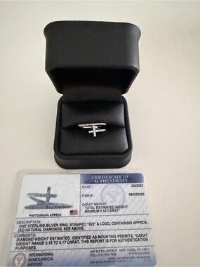 Silver Crystal Cross and Band Ring - Sparkling Silver Tone, .16 carat diamonds